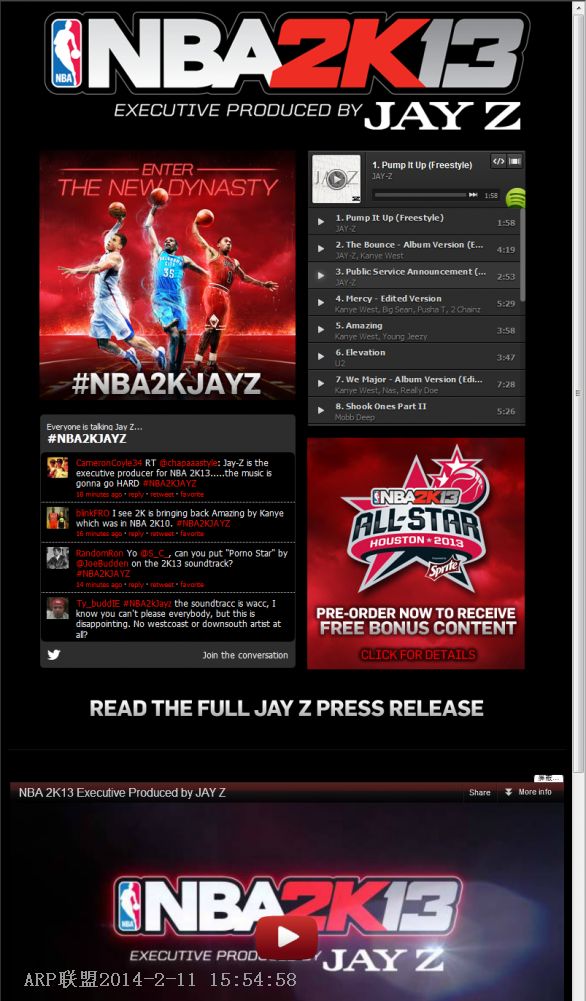 NBA2K13背景音乐大全 24首歌曲名单