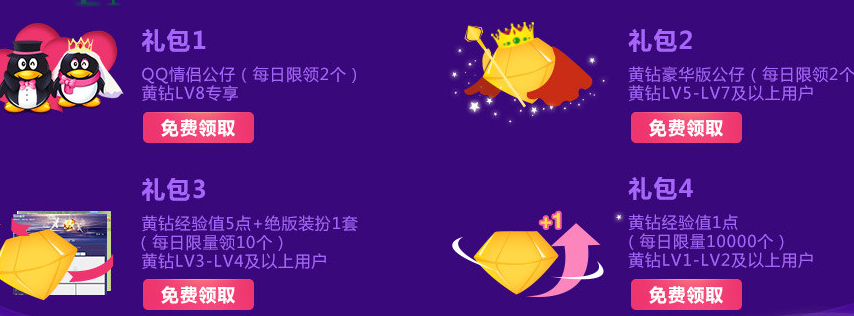 QQ黄钻顶级大献礼 免费领取QQ情侣公仔 5点成长值等