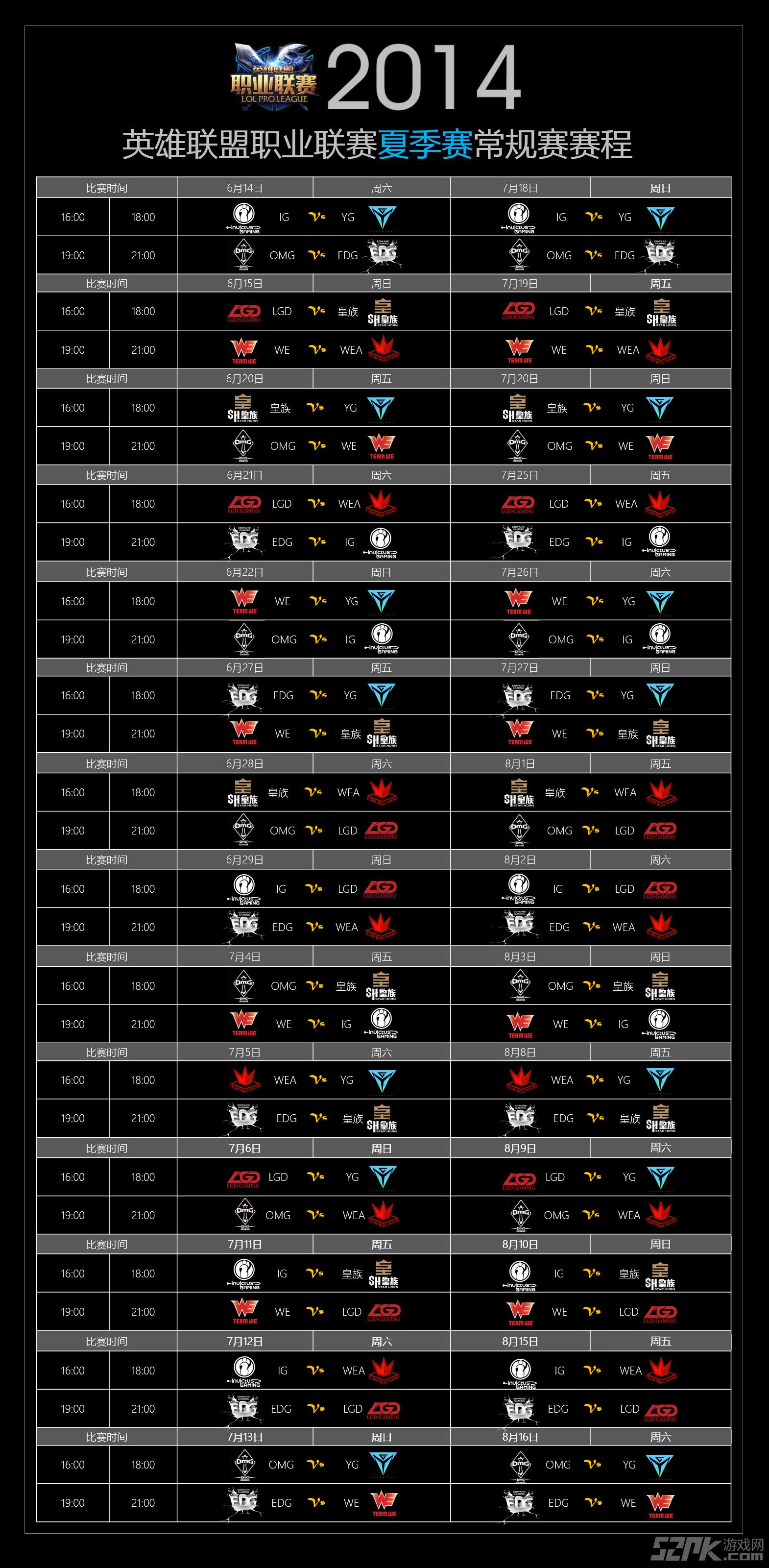 LOL lpl夏季赛2014时间、参赛队伍和赛程