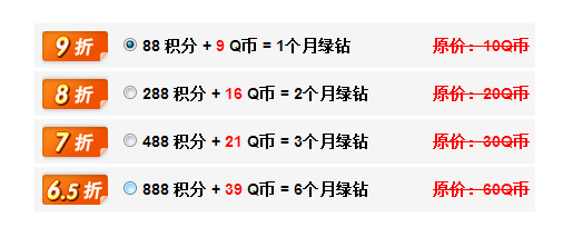 QQ积分换绿钻开通绿钻享6.5折省21Q币