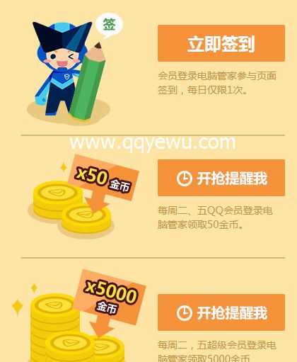 QQ会员每周二、周五领取5000金币兑换QB 签到送年费会员