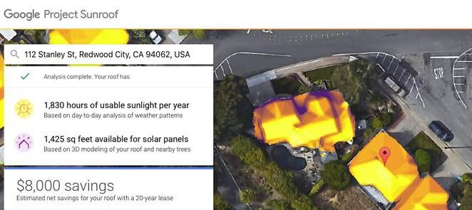 Google显示80%的屋顶阳光都足够到可以装太阳能板