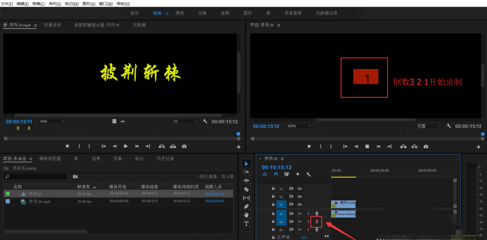 如何使用首映premiere录制视频画外音?