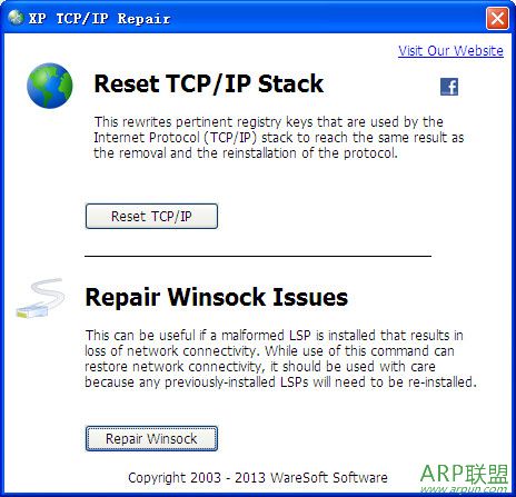 修复Winsock以及重置TCP/IP(XP TCP/IP Repair)