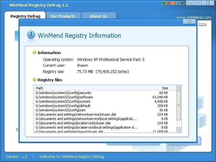 WinMend Registry Defrag
