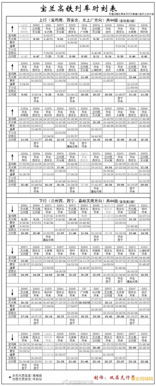 宝兰高铁列车时刻表(2017宝兰高铁列车时刻表)