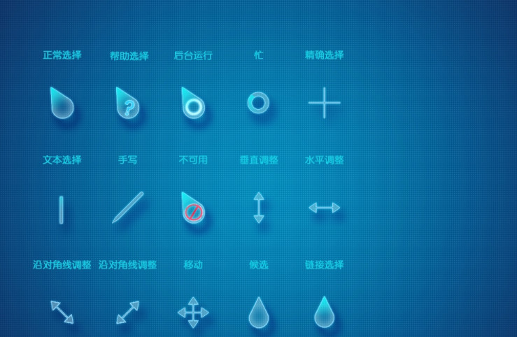 3D半透效果浅蓝雨滴鼠标指针主题包(附教程)