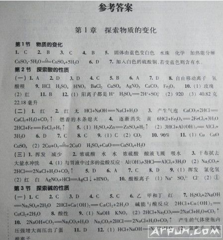 九年级上册科学作业本答案浙教版