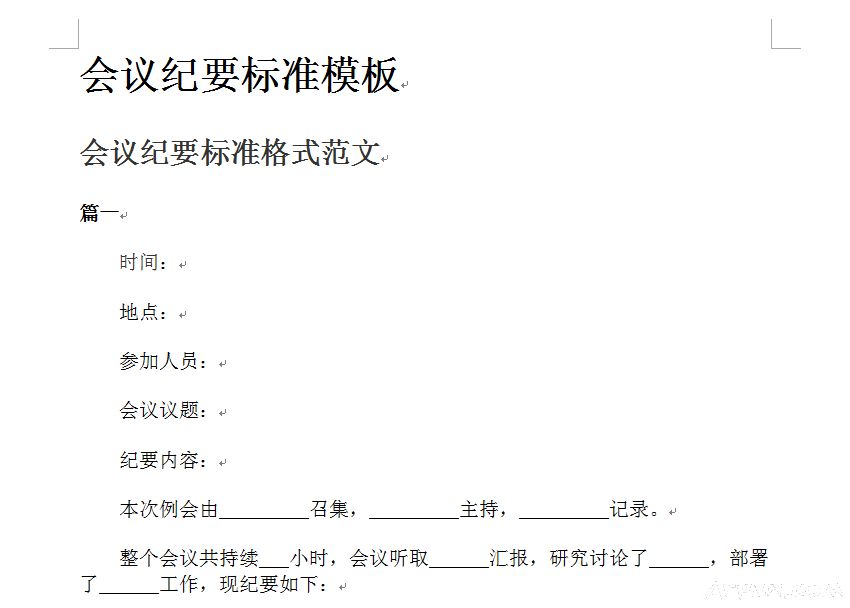 会议纪要标准模板.doc会议纪要标准格式模板